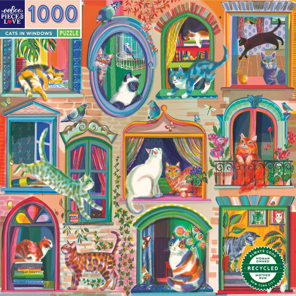 1000 Pc Puzzle - eeBoo - Cats in Window