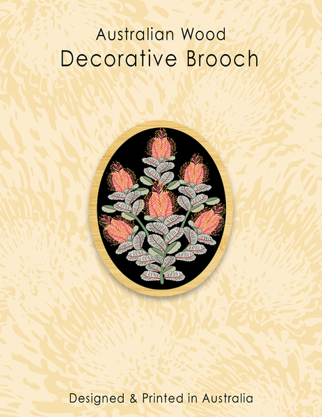 Wood Brooch - Coral Banksias
