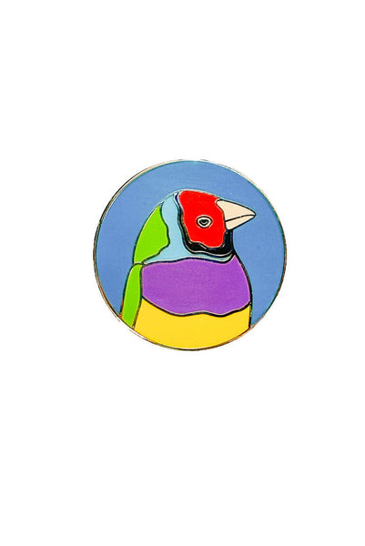 Red Parka Round Pin - Gouldian Finch