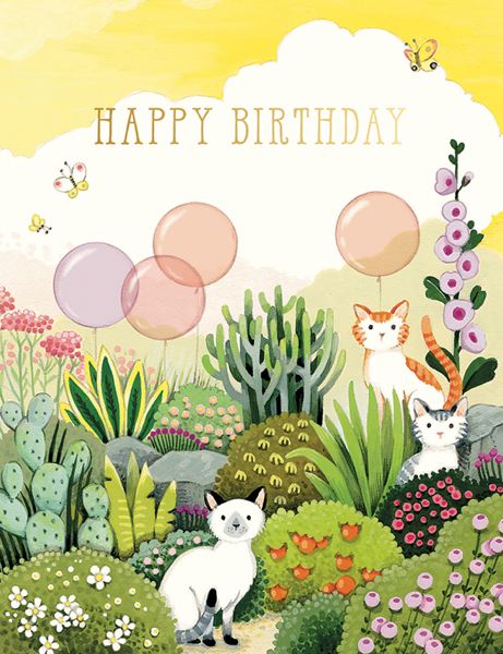 AT Foil Card - Birthday Cats in the Garden