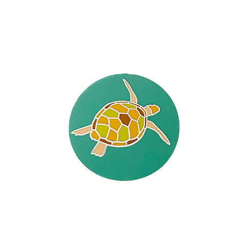 Red Parka Round Pin - Sea Turtle