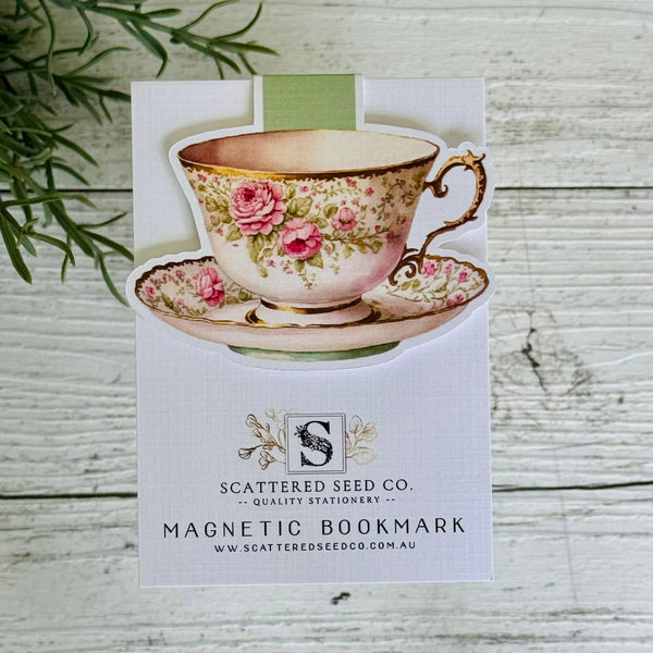 Magnetic Bookmark - Teacup Pink Rose Ivory