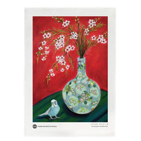 Burbia Tea Towel - John Klein Blue Budgie and Geraldton Wax