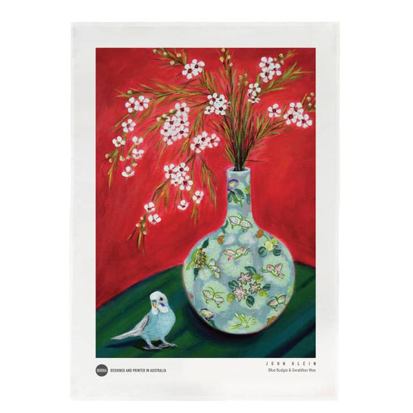 Burbia Tea Towel - John Klein Blue Budgie and Geraldton Wax