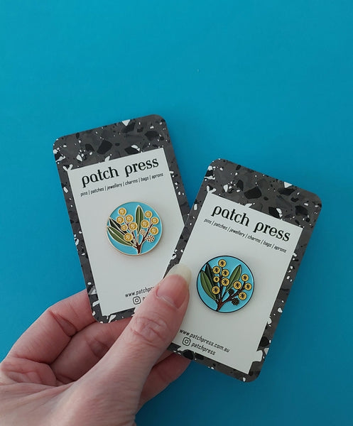 Patch Press Pin - Flower Wattle Acacia (black metal)