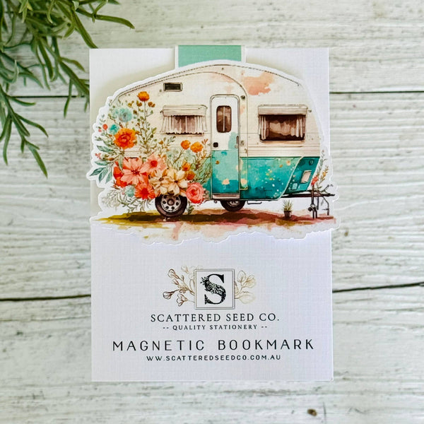 Magnetic Bookmark - Floral Aqua Vintage Caravan
