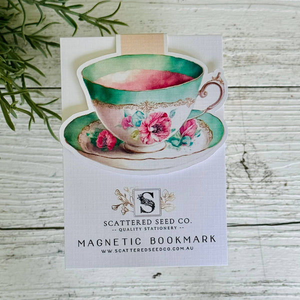 Magnetic Bookmark - Teacup Aqua Pink