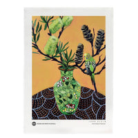 Burbia Tea Towel - John Klein Green Budgie and Banksias