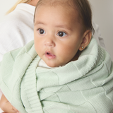 Pram Knitted Blanket - Checkered Seafoam