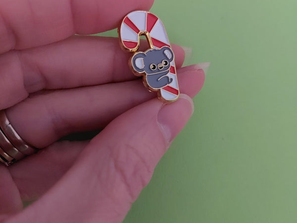 Patch Press Pin - Festive Candy Cane Koala