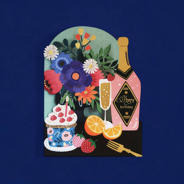 Paper Cut Card - Birthday Champagne