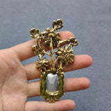 MQ Brooch - Inlaid Glass & Rhinestone Flower
