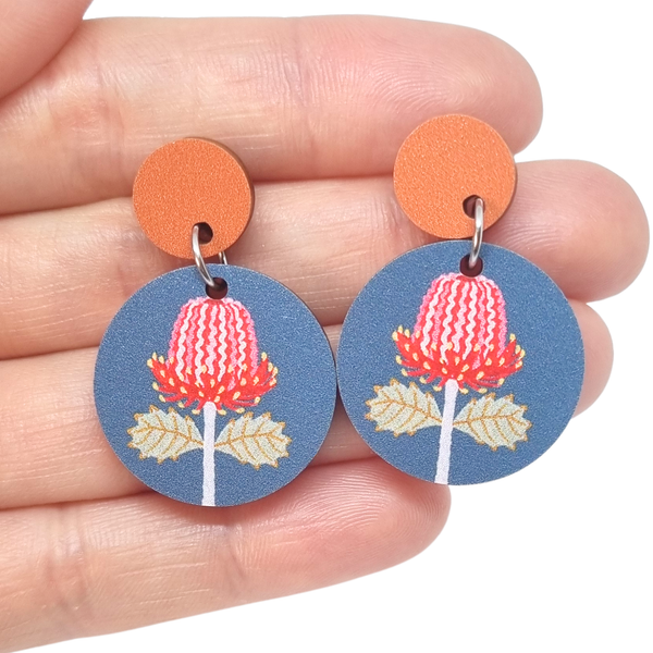 Australian Wildflower Earrings - Scarlet Banksia