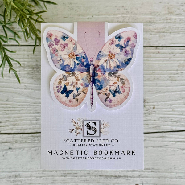 Magnetic Bookmark - Pastel Butterfly Purple Floral
