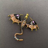 MQ Brooch - Rhinestone Enamel Dragon Red
