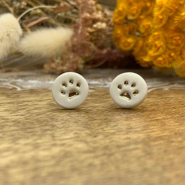 Wolf and Clay Studs - Paw Print