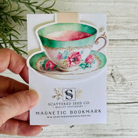 Magnetic Bookmark - Teacup Aqua Pink