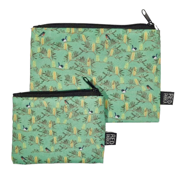 Red Parka Pouch Large - Birds & Banksia