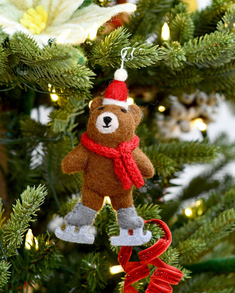 Felt Ornament - Skating Brown Bear