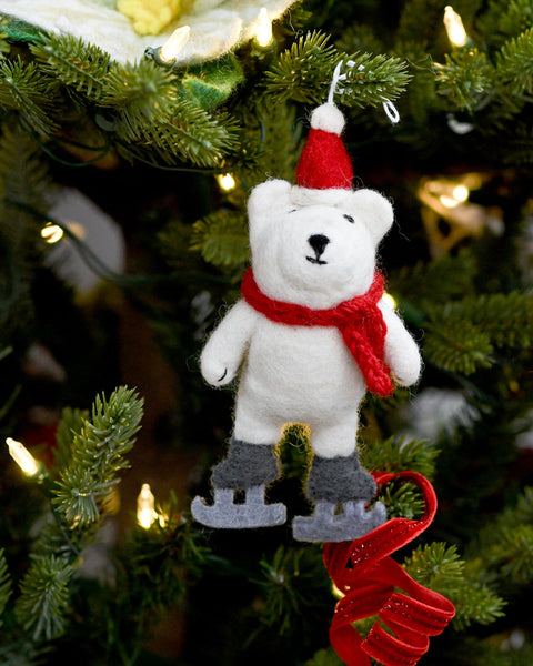 Felt Ornament - Skating Polar Bear