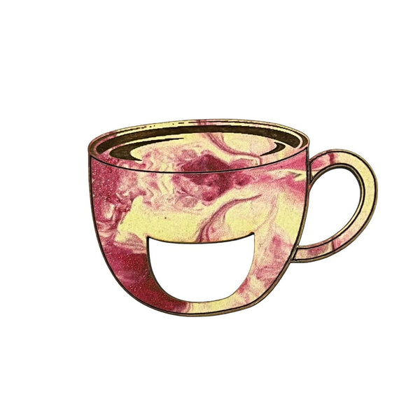 Glasses Brooch - Coffee Cup Pink