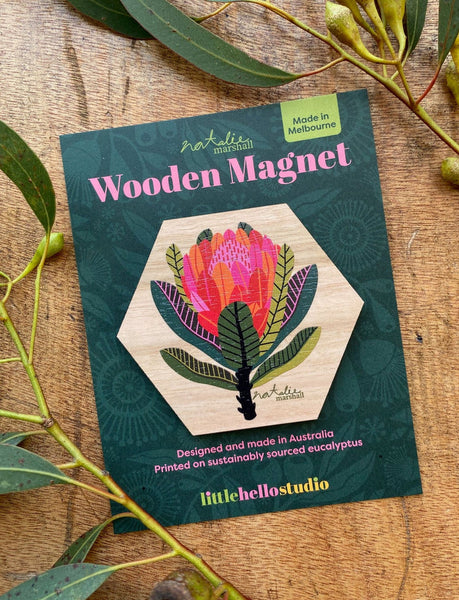 Wooden Magnet - Protea