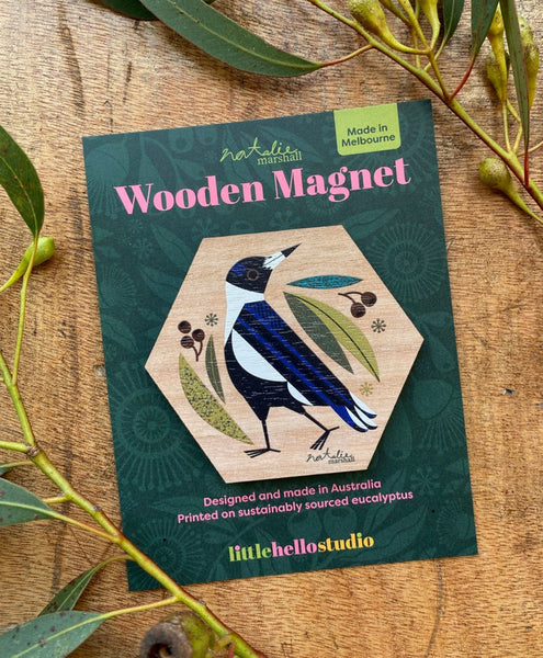 Wooden Magnet - Magpie