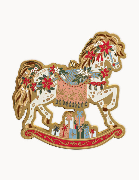 Bespoke Letterpress Enamel Christmas Ornament - Rocking Horse