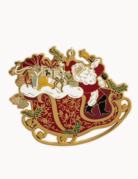 Bespoke Letterpress Enamel Christmas Ornament - Santa Sleigh Ride