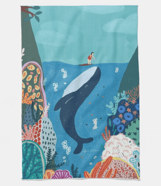 Suki McMaster Tea Towel - Surfer and Whale