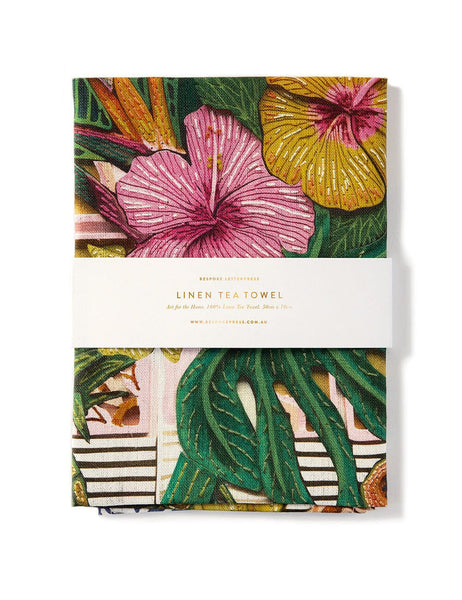 Bespoke Letterpress Linen Tea Towel - Tropical Paradise