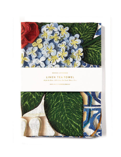 Bespoke Letterpress Linen Tea Towel - Hydrangea Blue