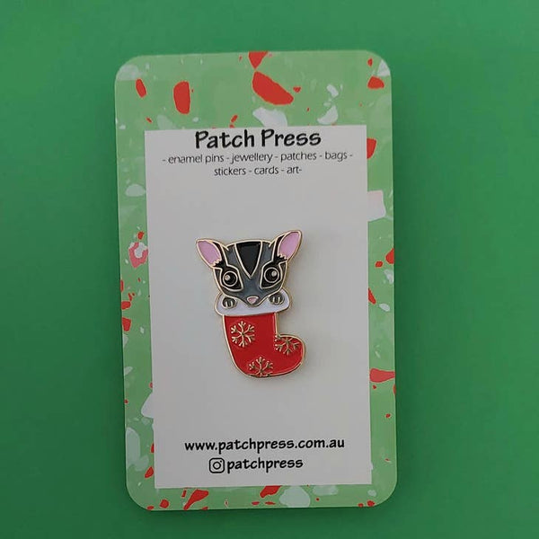 Patch Press Pin - Festive Sugar Glider Stocking