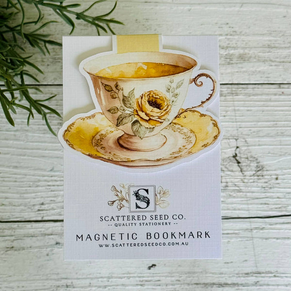 Magnetic Bookmark - Teacup Yellow Rose