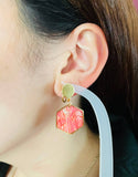 HxH Dangles - Hexagon Pink Marble