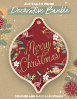 Wooden Bauble - CW Script - Merry Christmas Red