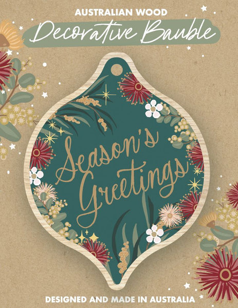 Wooden Bauble - CW Script - Seasons Greetings Green