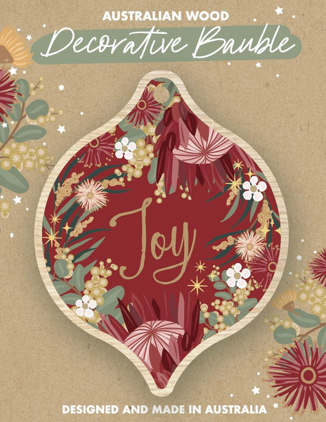 Wooden Bauble - CW Script - Joy Red