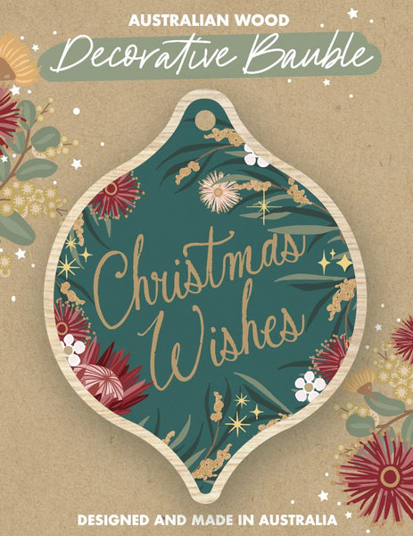 Wooden Bauble - CW Script - Christmas Wishes Green