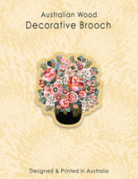 Wood Brooch - Vase Peonies & Roses