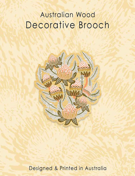 Wood Brooch - Shaped Bush Toned Banksias