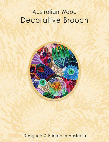 Wood Brooch - Round Garden Eden