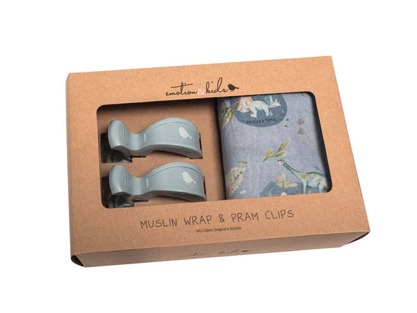 Pram Clips & Muslin Wrap - Dinosaurs of World