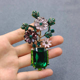 MQ Brooch - Inlaid Glass & Rhinestone Flower