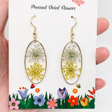 MQ Dangles - Two-Tone Queen Anne's Lace Dried Flowers Oval