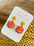HxH Dangles - Hexagon Pink Marble