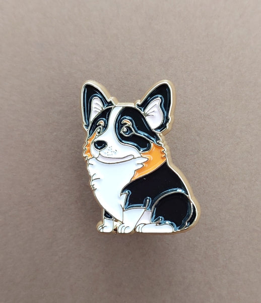 Patch Press Pin - Dog Corgi Black