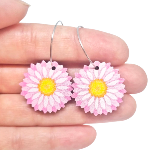 Australian Wildflower Earrings - Pink Everlasting Daisy