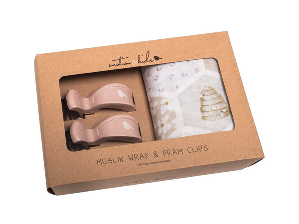 Pram Clips & Muslin Wrap - Beehive