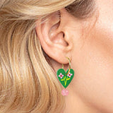 Charm Hoop Earrings - Heart Green Floral